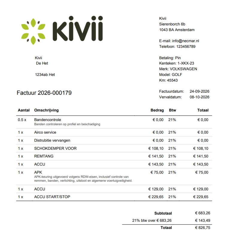 Boekhoudprogramma koppelen aan Kivii: factuur
