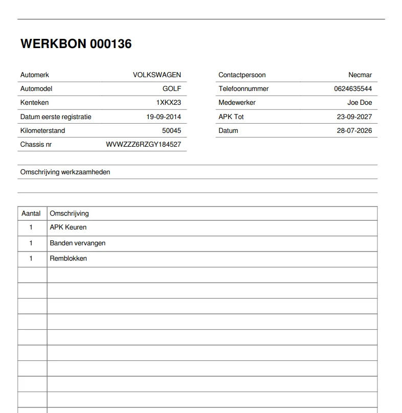 Werkbon uit Kivii